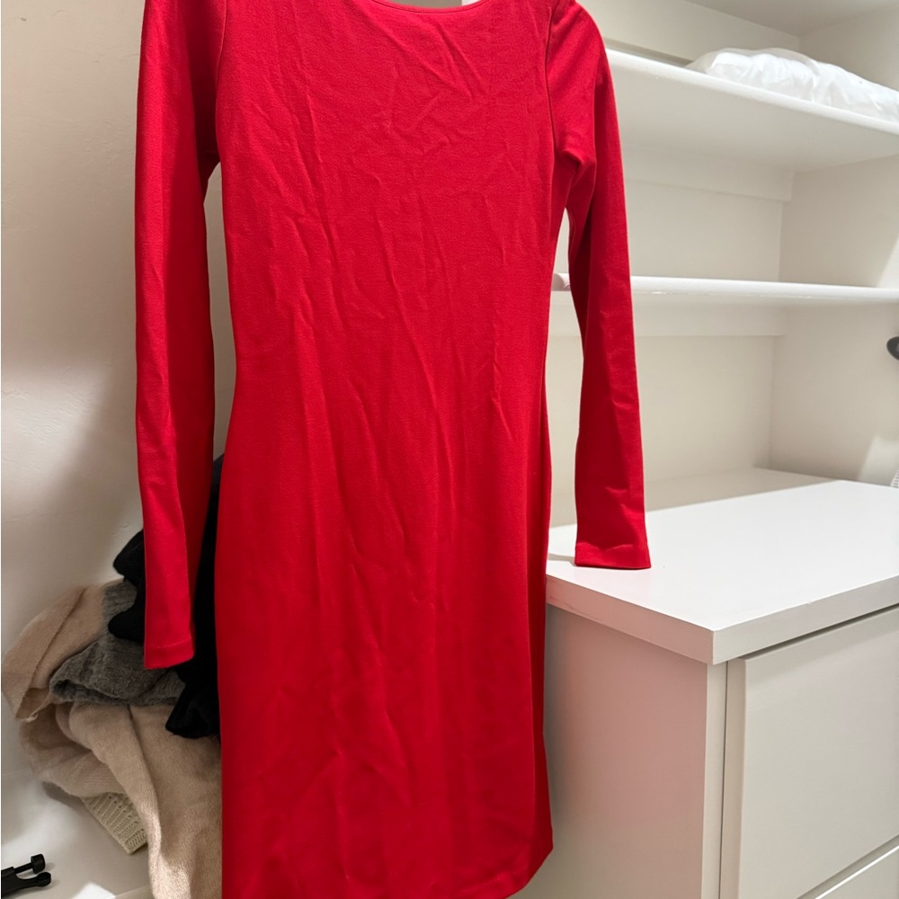 Amanda Uprichard Red Long-Sleeve Scoop Neck Sheath Dress